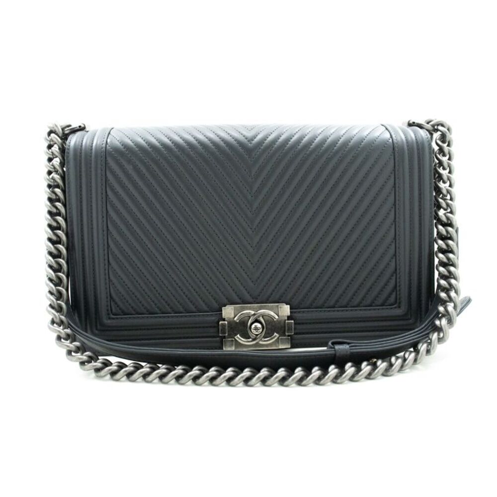 Chanel Boy Flap Chevron Calfskin Gray Calfskin Shoulder Bag Bag